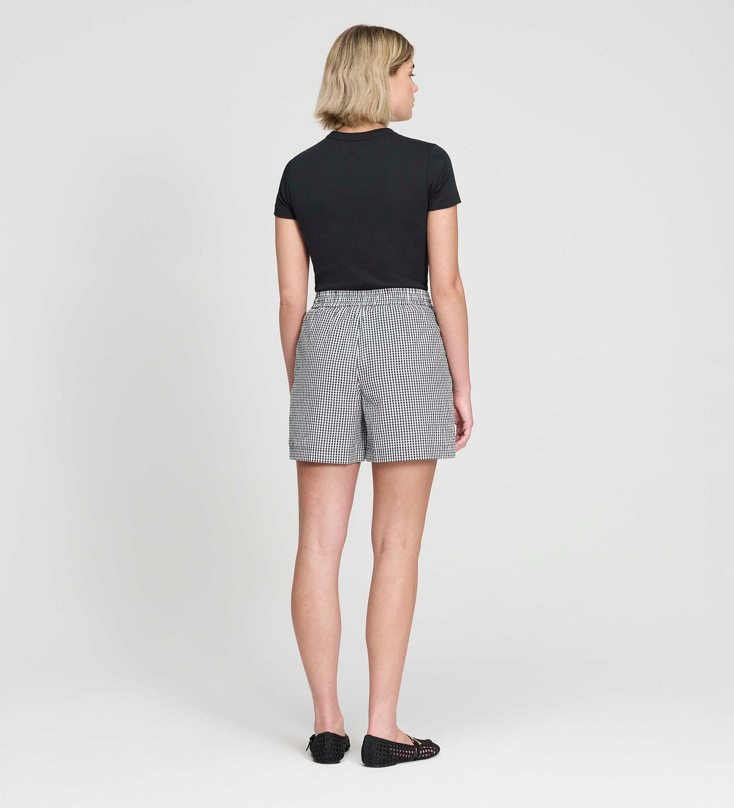 Sunny Black Cotton Gingham Drawstring Shorts