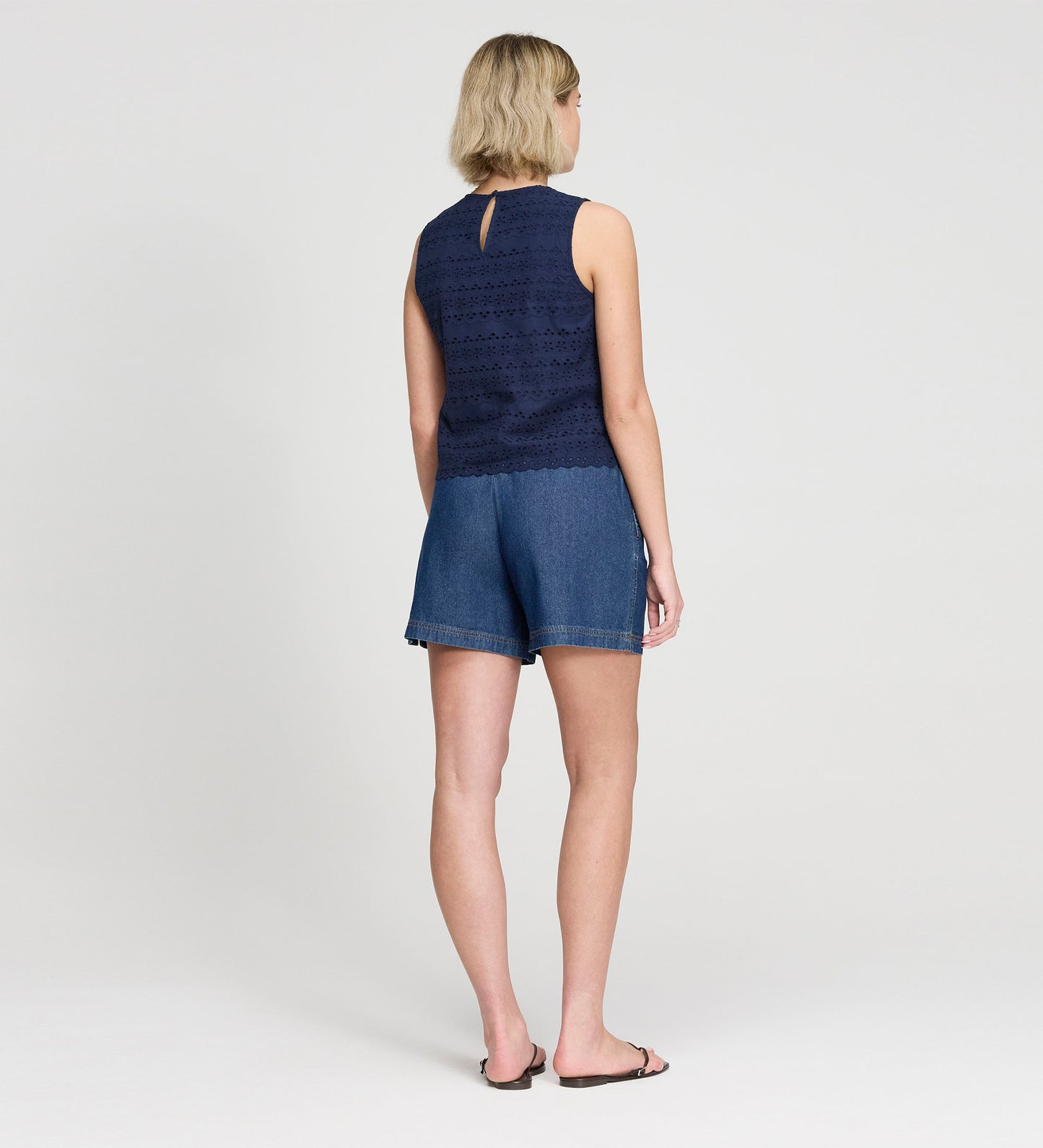 Gloria Navy Cotton Broderie Shell Top