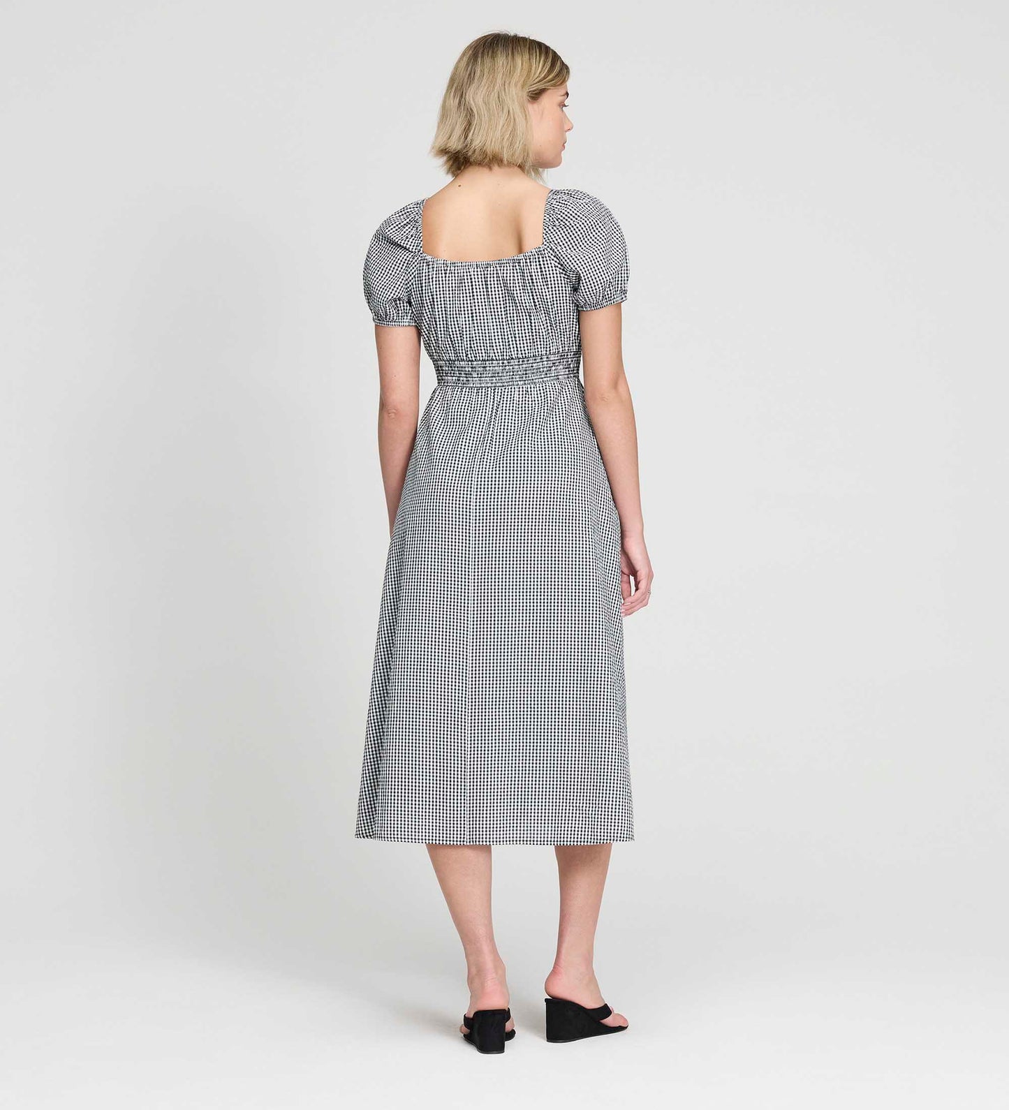 Kaitlyn Black Cotton Gingham Check Midi Dress
