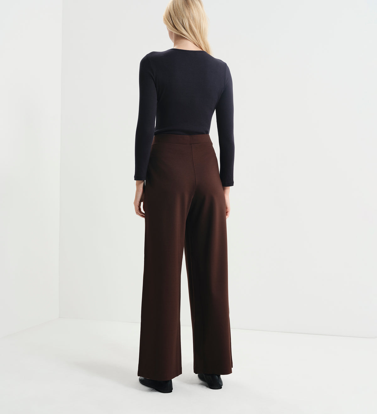 Kenzie Chocolate Ponte Jersey Wide Leg Trousers