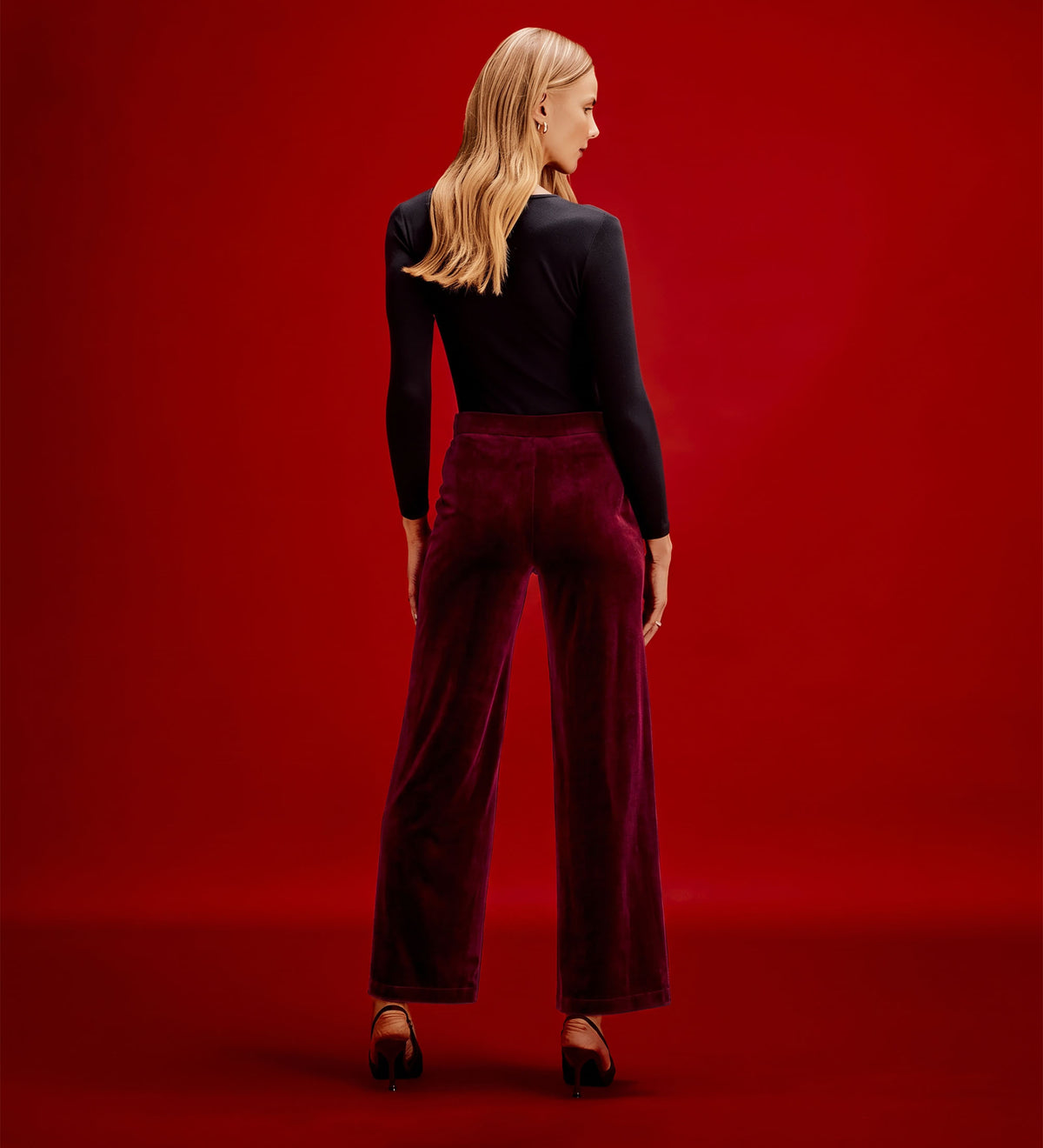 Kenzie Burgundy Velvet Wide Leg Trousers