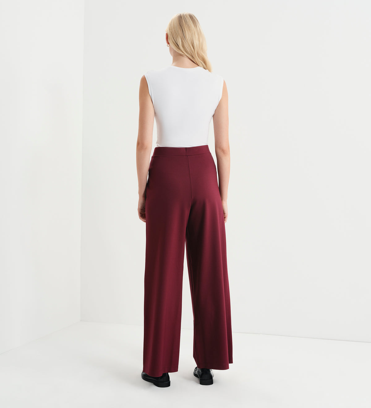 Kenzie Burgundy Ponte Jersey Wide Leg Trousers