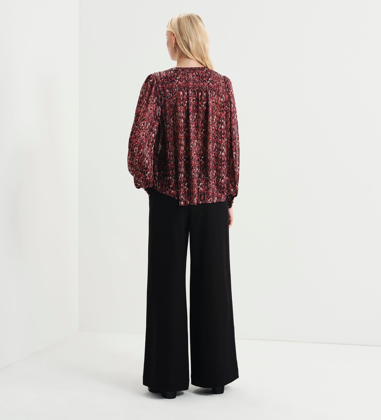 Lia Burgundy Abstract Animal Chiffon Button-Through Blouse