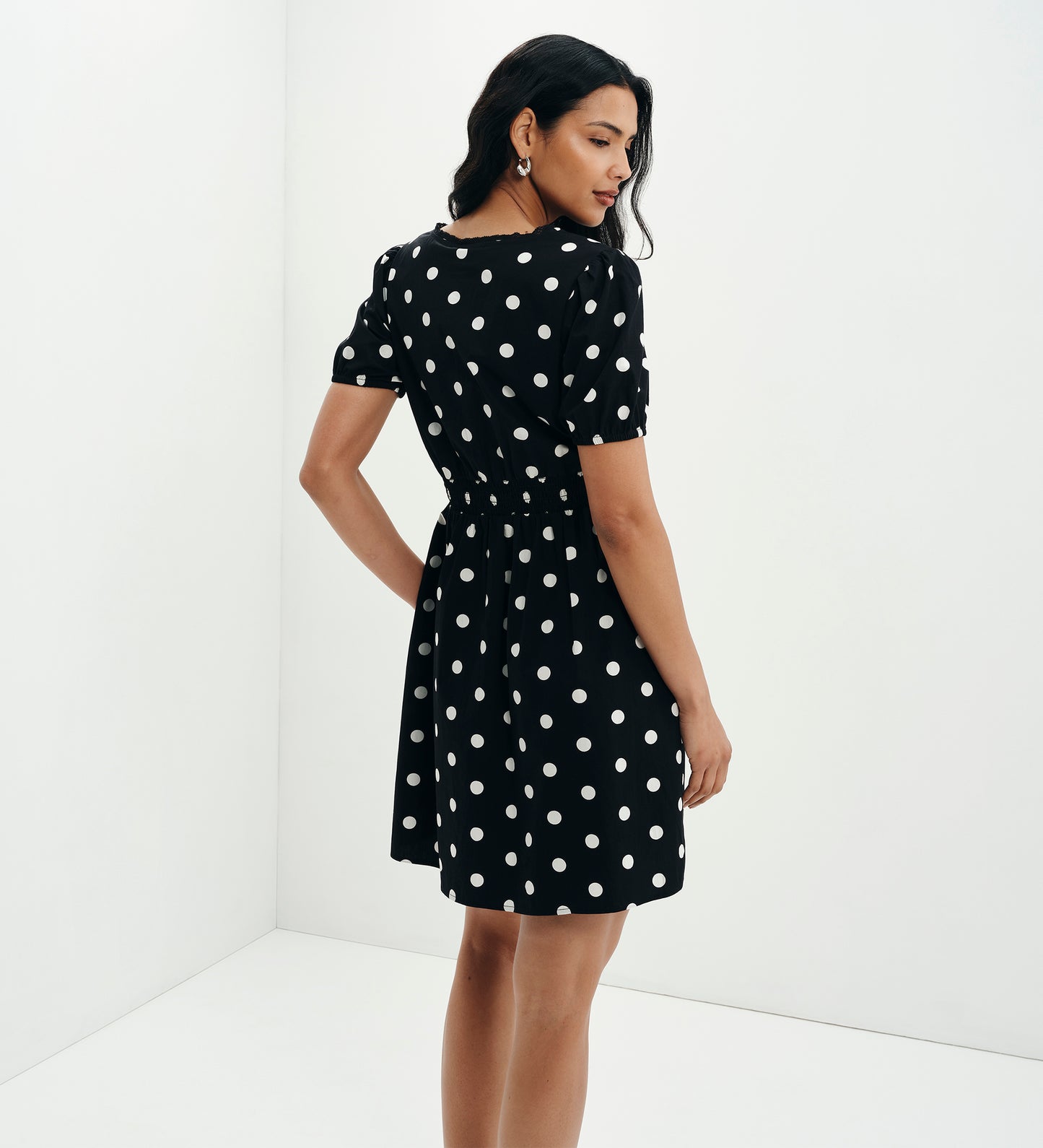 Meadow Black Polka Dot Cotton Puff Sleeve Mini Dress