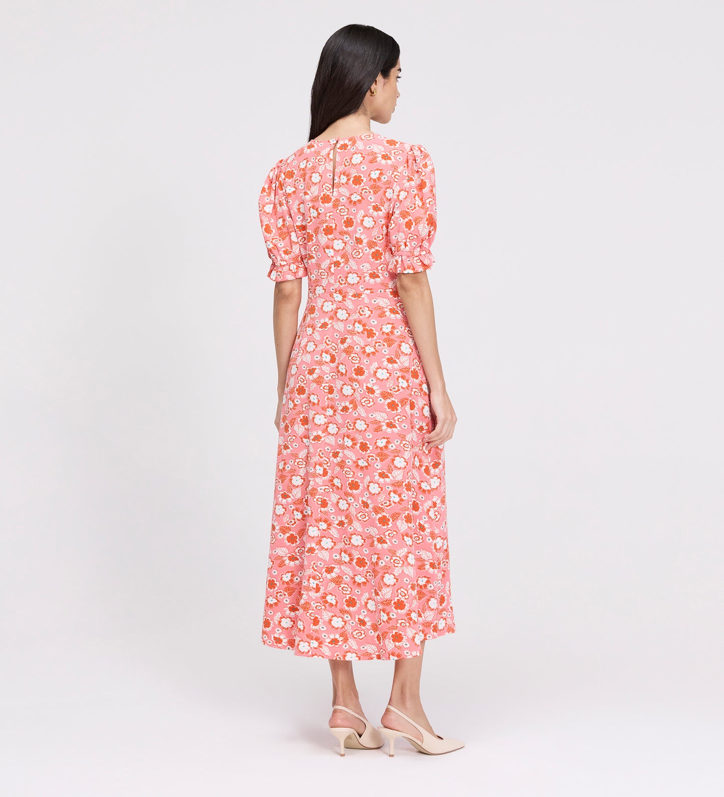 Mela Pink Flowers Midi Tea Dress