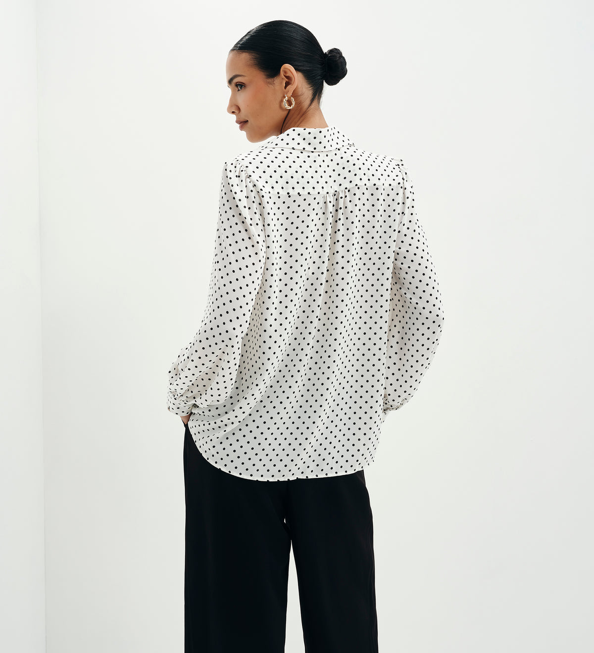 Melina Ivory Polka Dot Button Through Lightweight Yoke Blouse