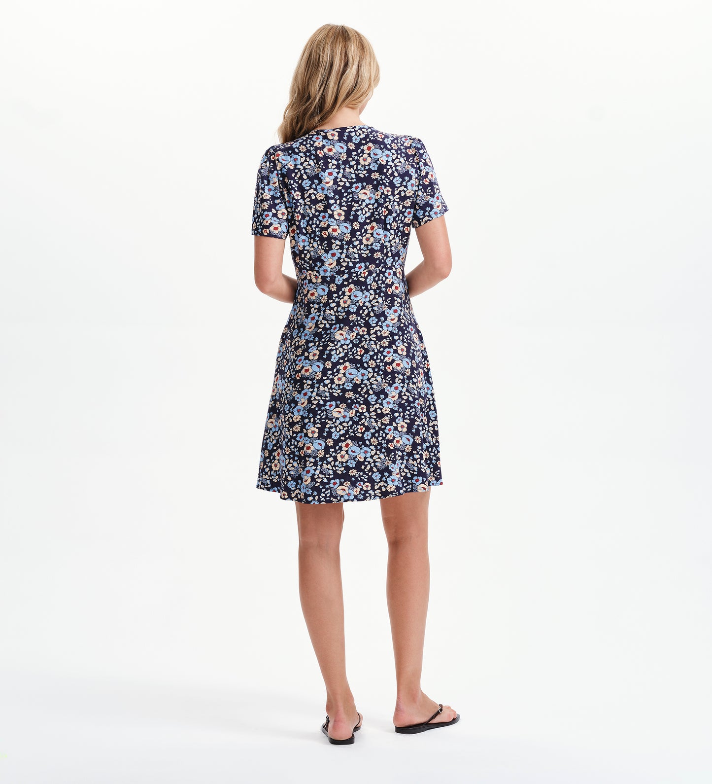 Orlagh Blue Floral Button-Through V-Neck Short Dress