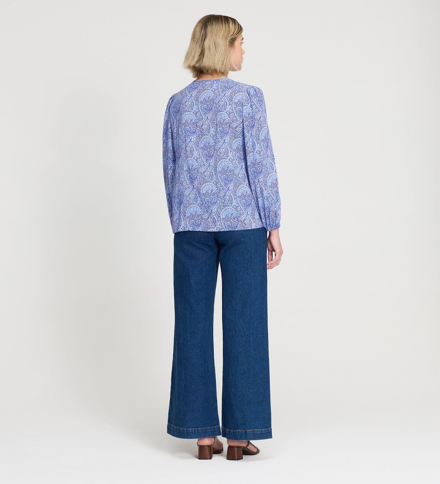 Roisin Blue Paisley Long Sleeve Bow Detail Top