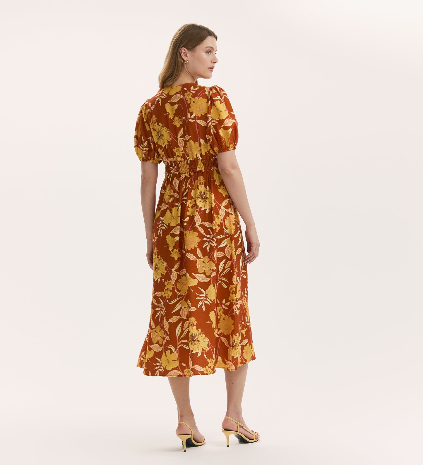 Addison Brown Floral Crepe Button Through Midi Dress