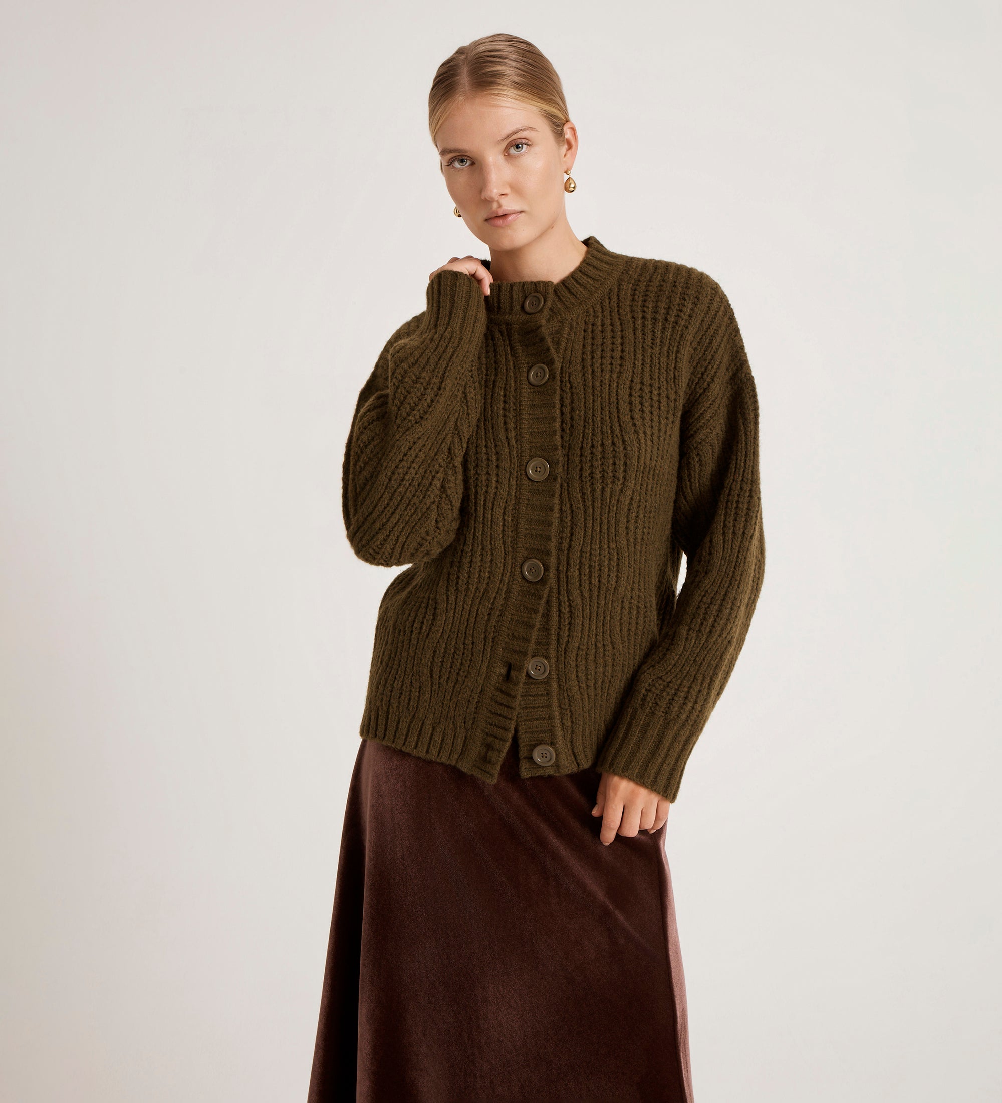Ailsa Khaki Knitted Cardigan – Finery London - Main Image