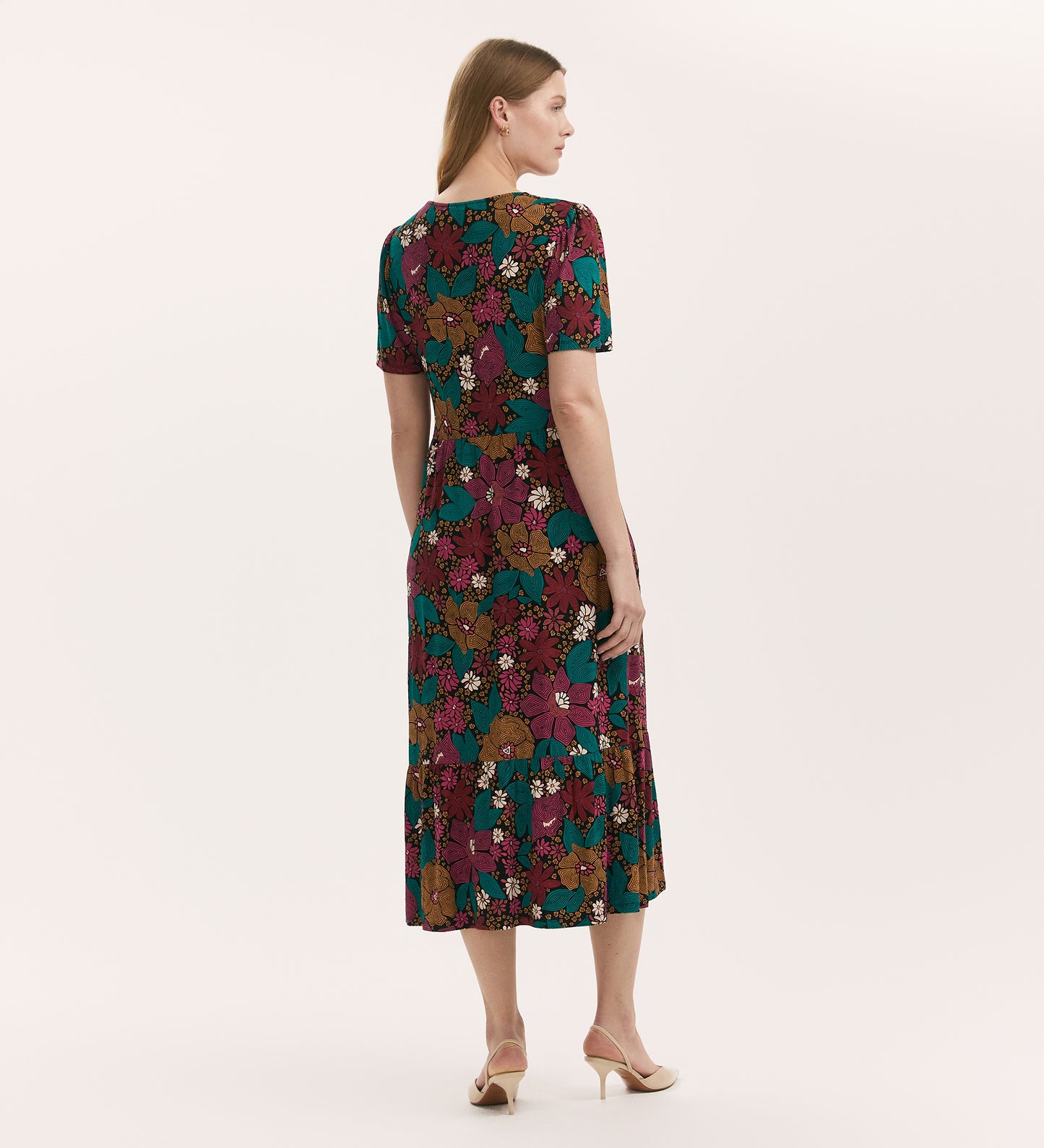 Edith Pink Floral Jersey Midi Dress