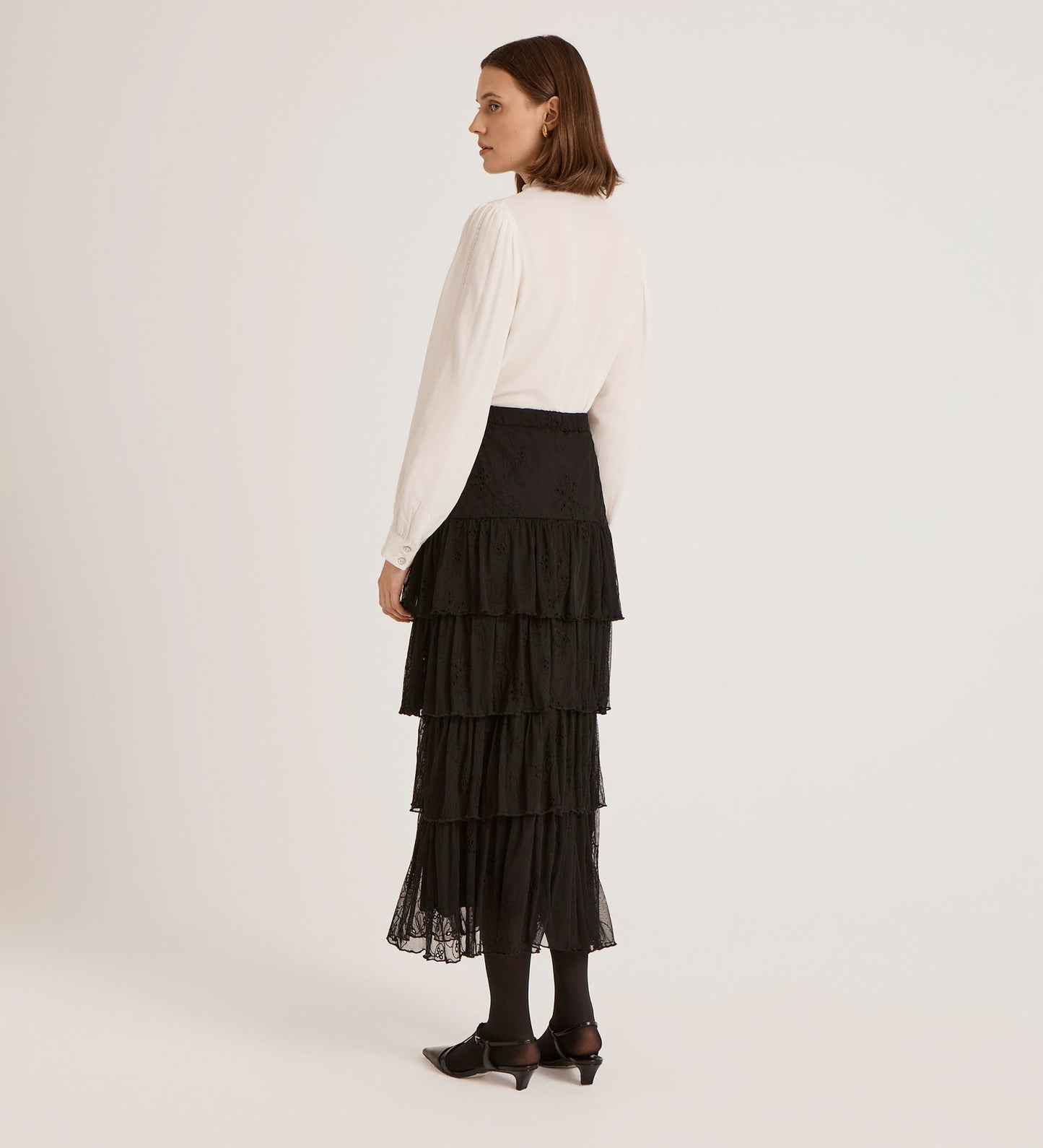 Elisa Black Mesh Midi Tiered Skirt