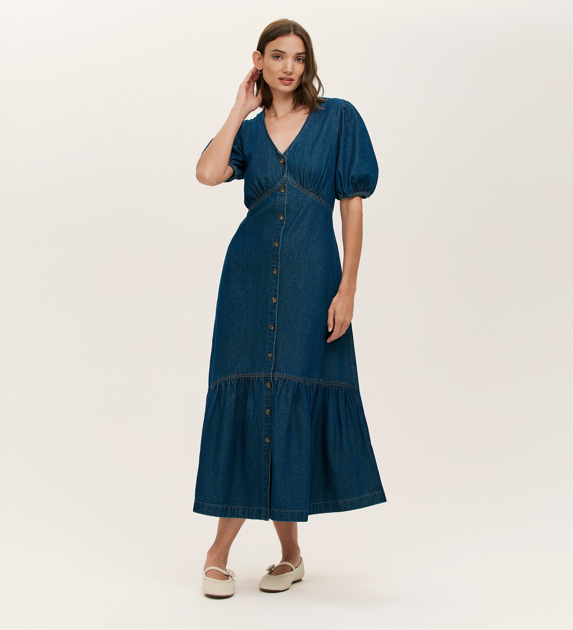 Goldie Indigo Denim Midi Dress – Finery London