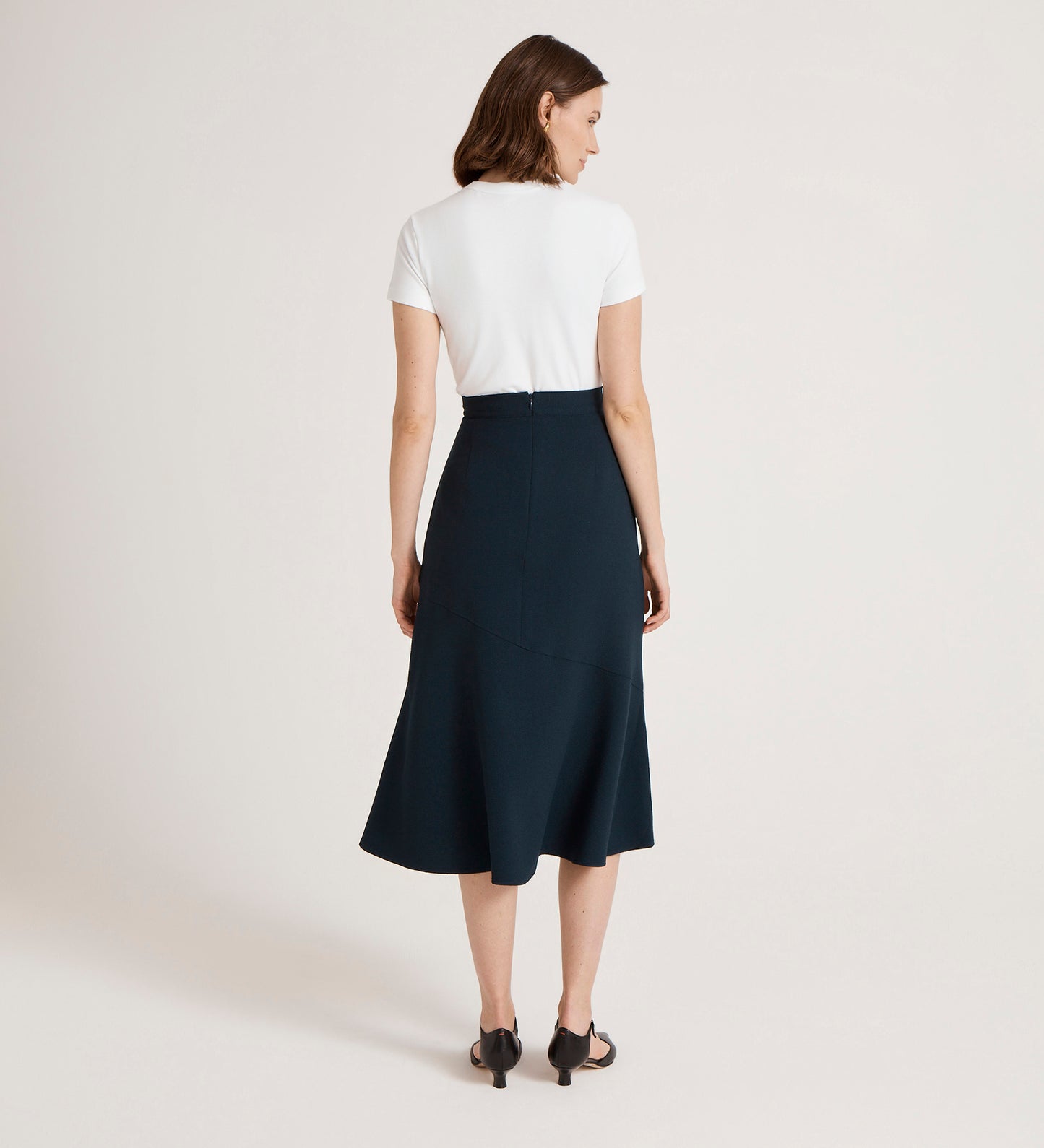 Gracie Navy Rich Crepe Midi Skirt