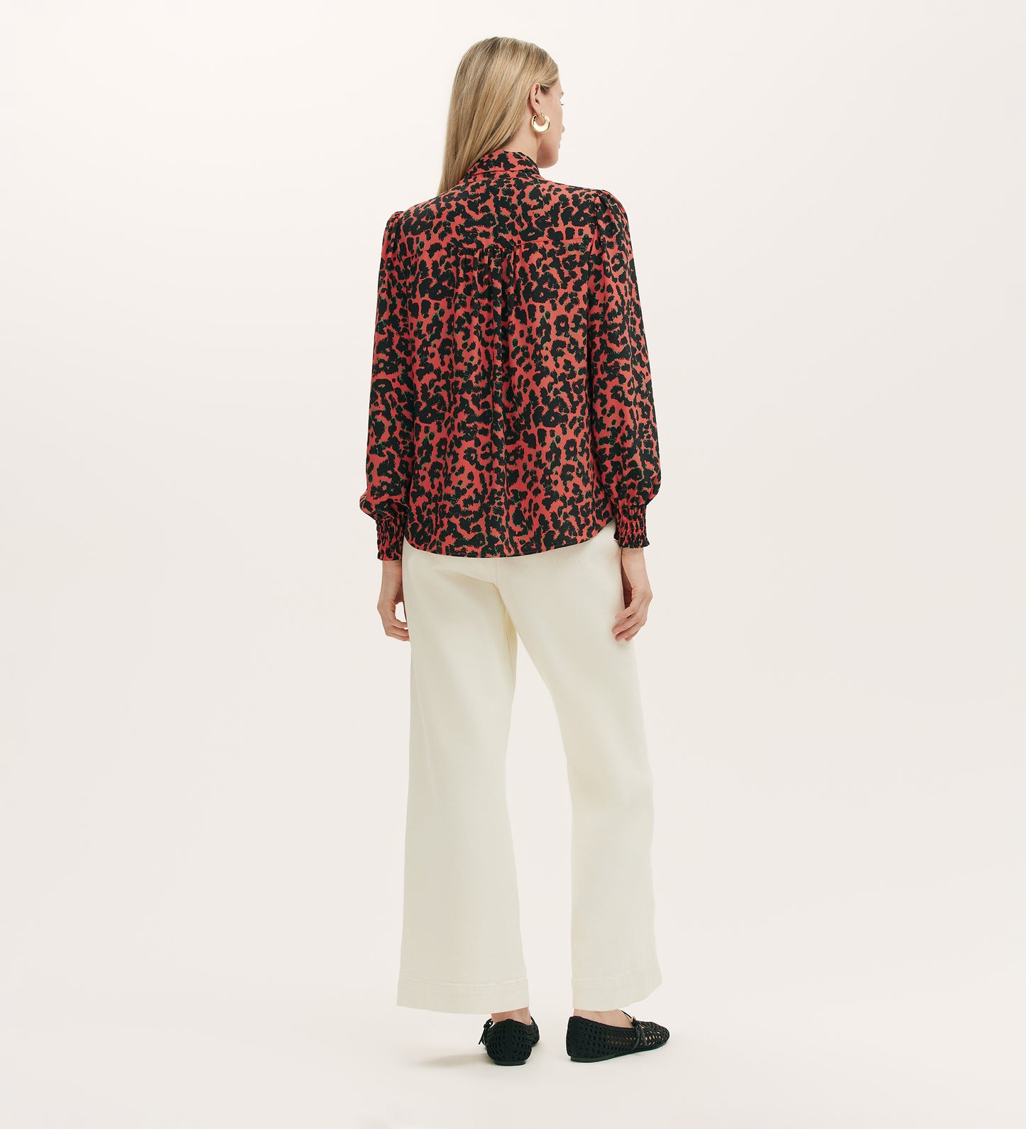 Lindsay Coral Animal Print Pussy Bow Blouse