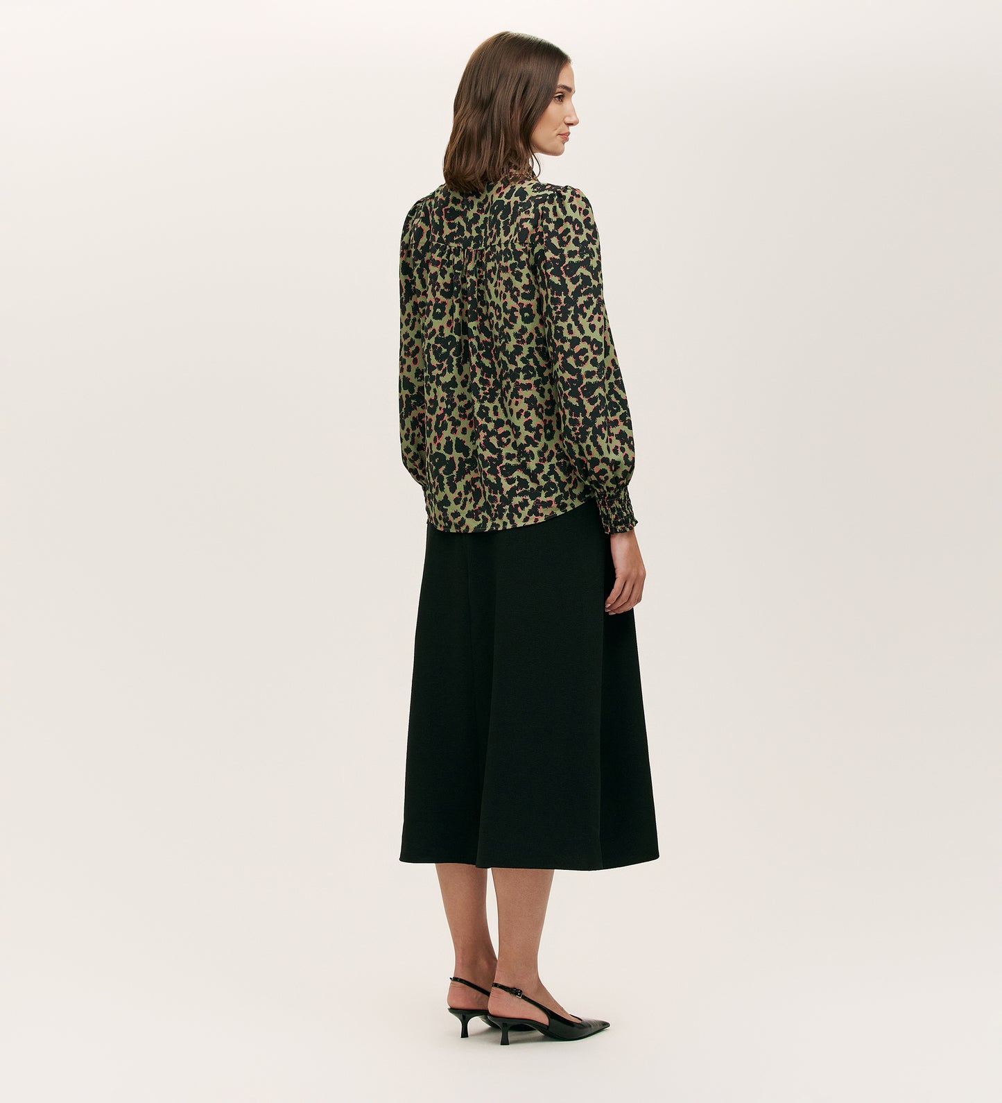 Lindsay Khaki Animal Print Pussy Bow Blouse