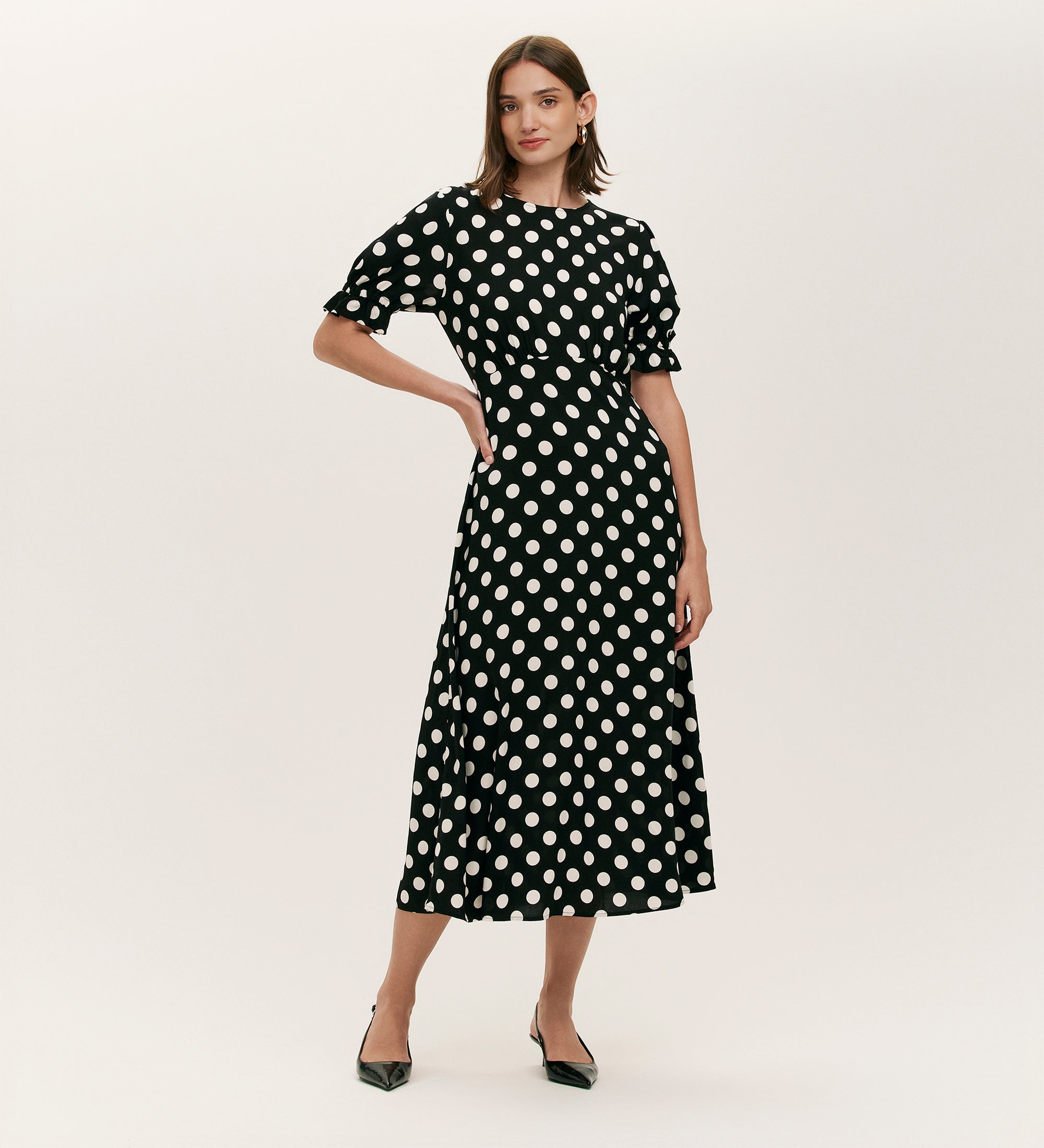 Mela Black Polka Dot Midi Tea Dress – Finery London