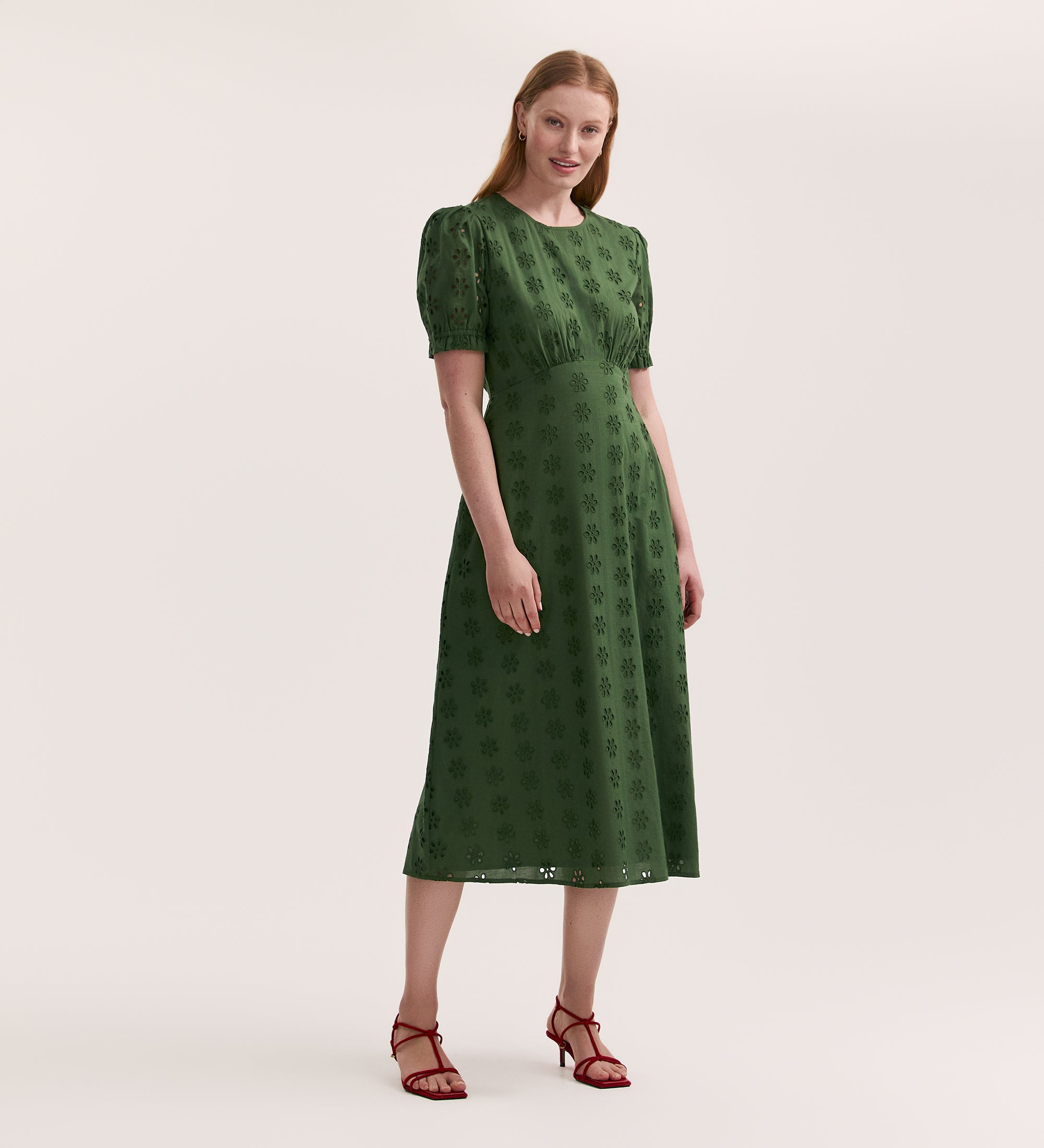 Mela Khaki Cotton Midi Tea Dress – Finery London