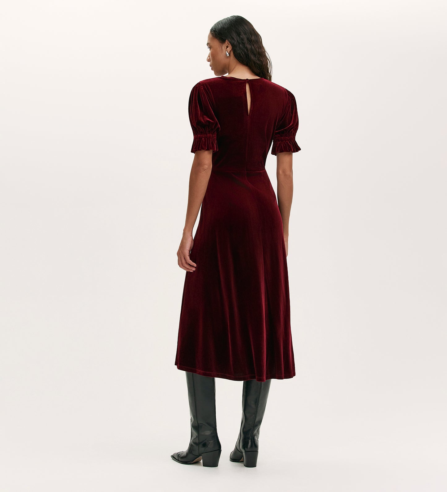 Mela Burgundy Velvet Midi Tea Dress