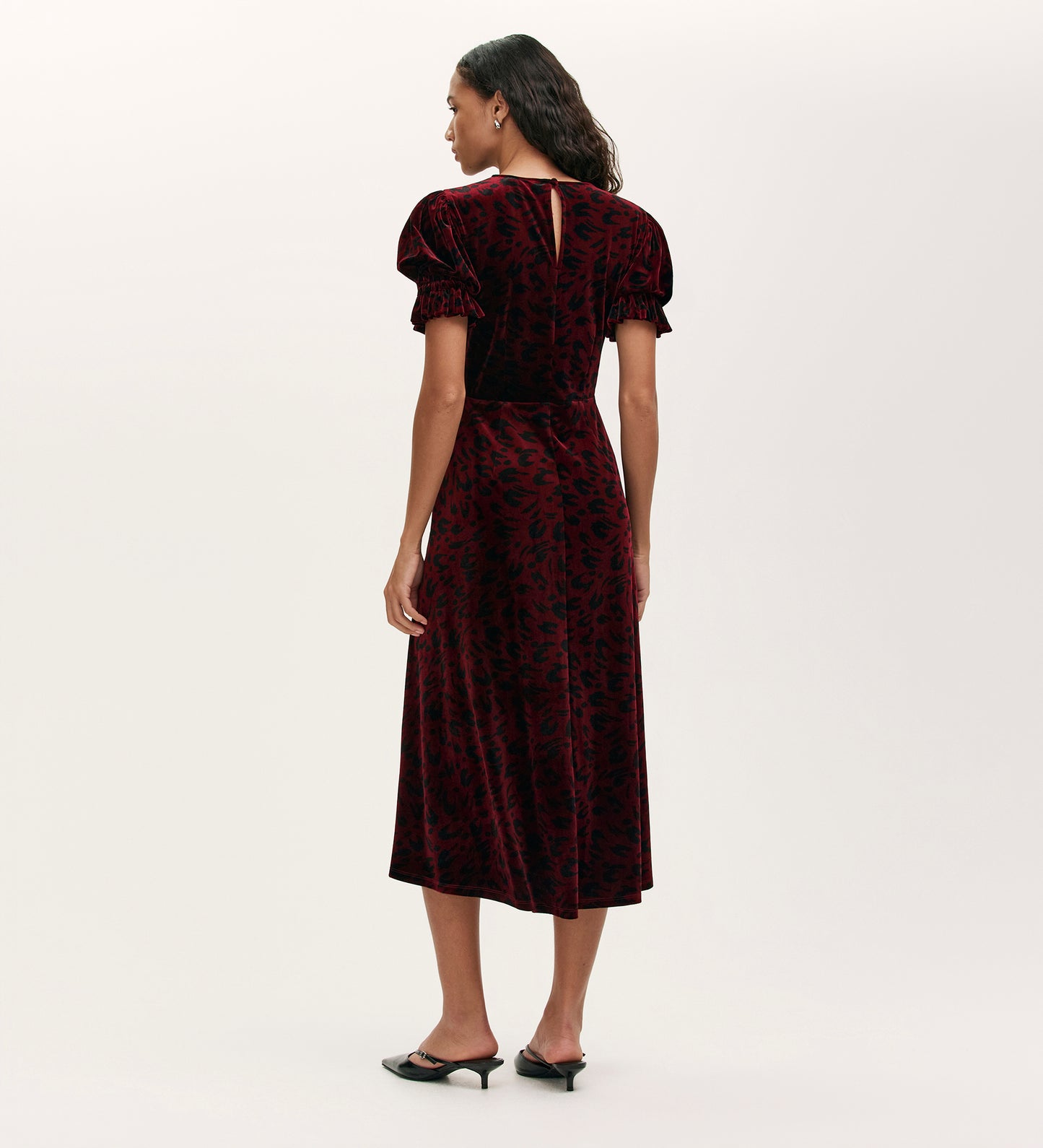 Mela Burgundy Animal Velvet Midi Tea Dress