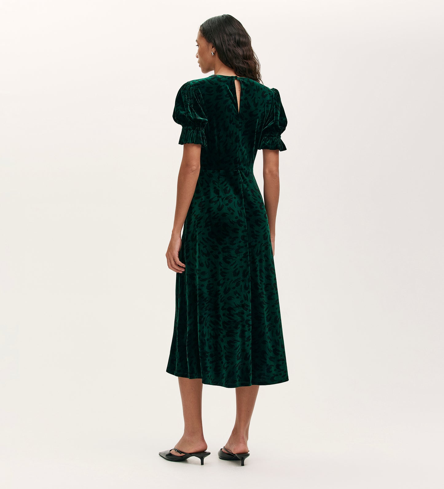 Mela Green Animal Velvet Midi Tea Dress