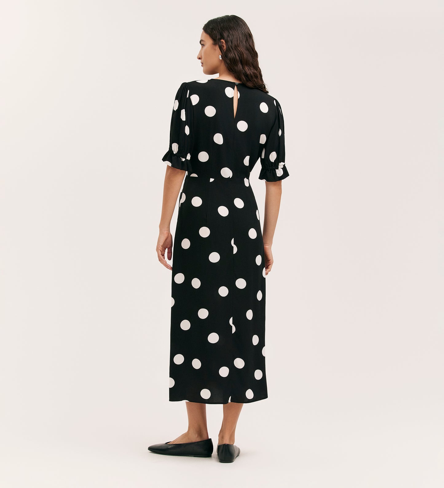 Mela Black Polka Dot Spun Midi Tea Dress