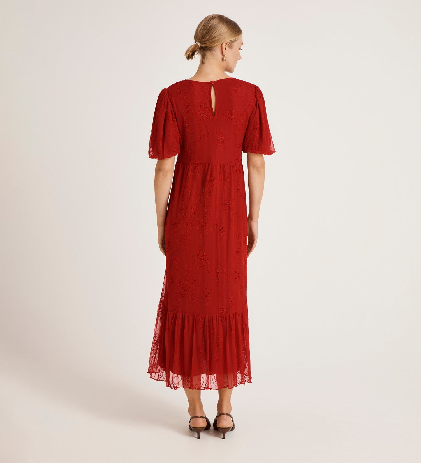 Yasmine Red Mesh Midi Tea Dress