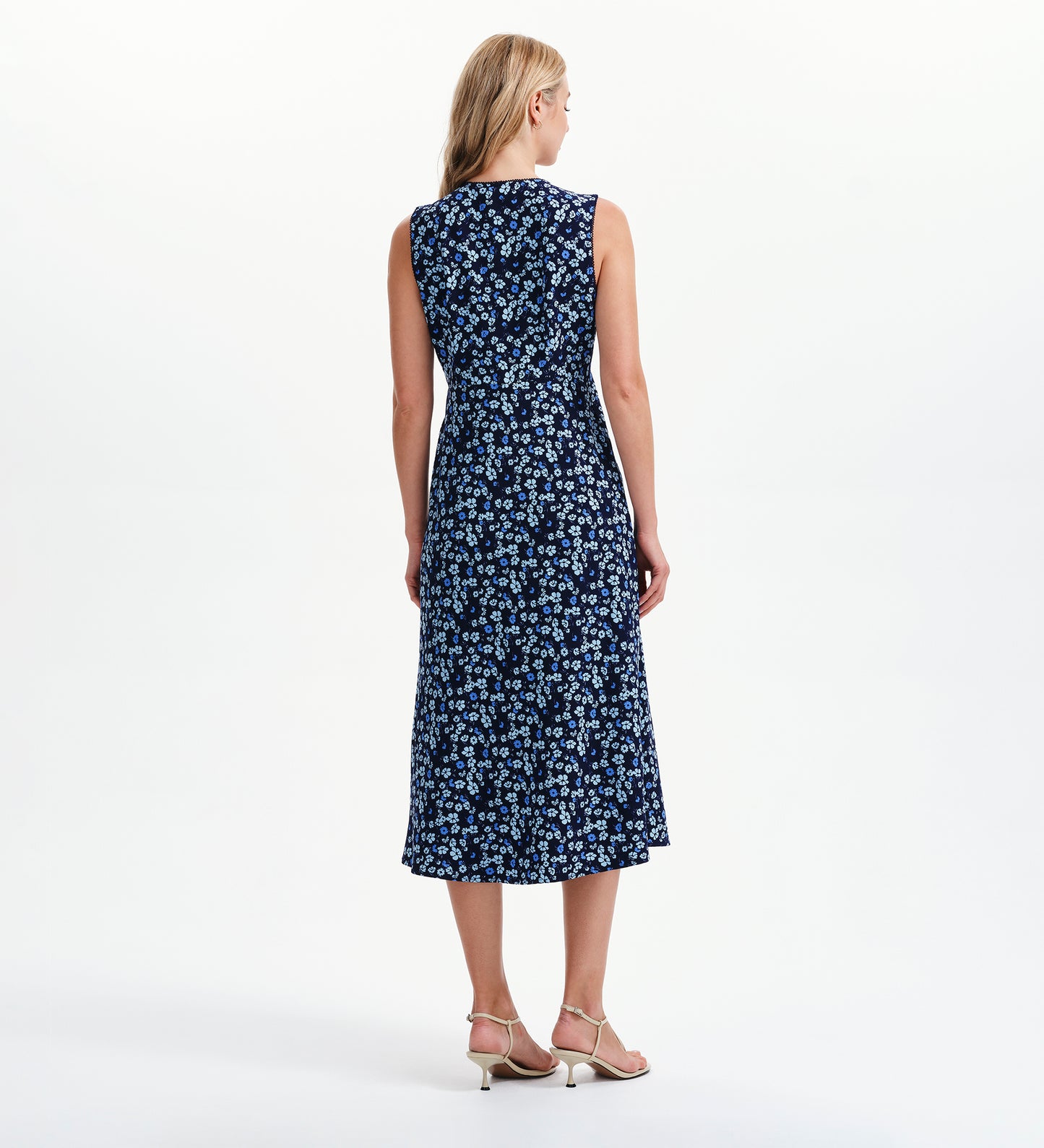 Skyla Blue Ditsy Sleeveless Button-Through Empire Waist Midi Dress