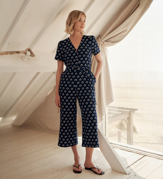 Uma Navy Polka Dot Belted Wide Leg Jumpsuit