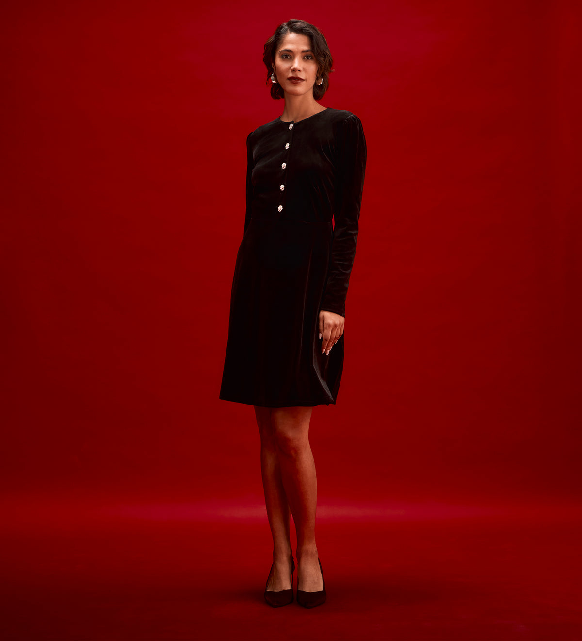 Rae Black Velvet Short Dress