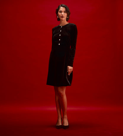 Rae Black Velvet Short Dress