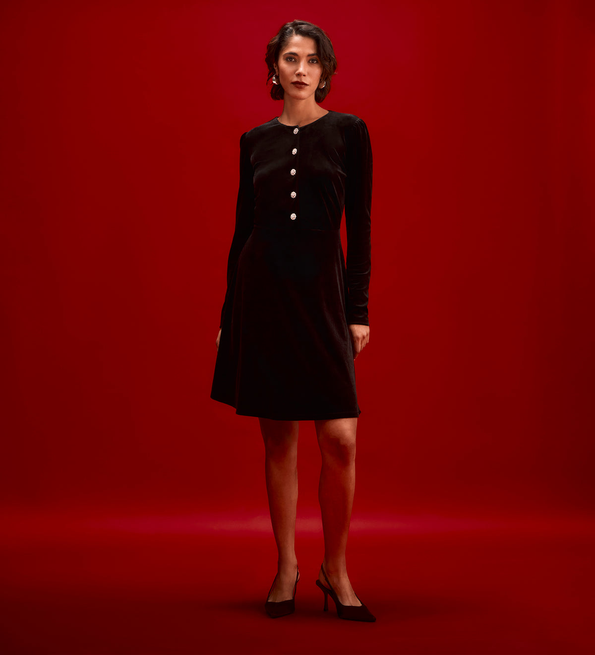 Rae Black Velvet Short Dress