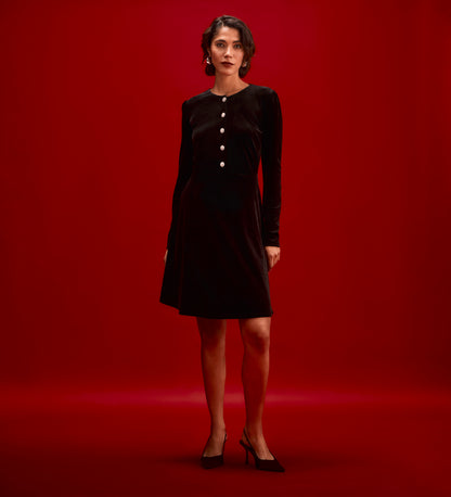 Rae Black Velvet Short Dress