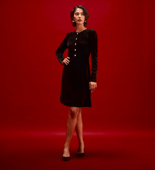 Rae Black Velvet Short Dress
