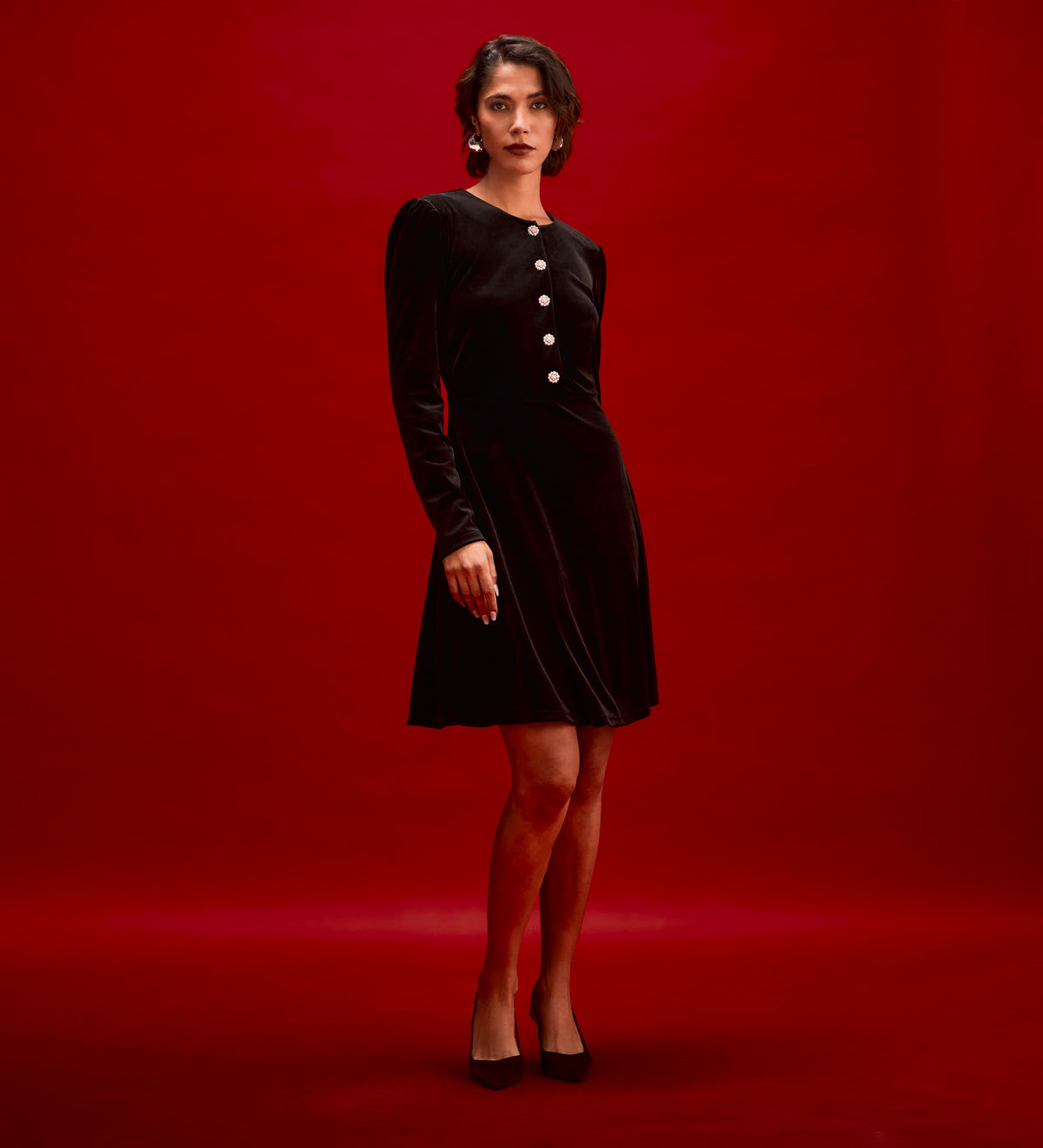 Rae Black Velvet Short Dress