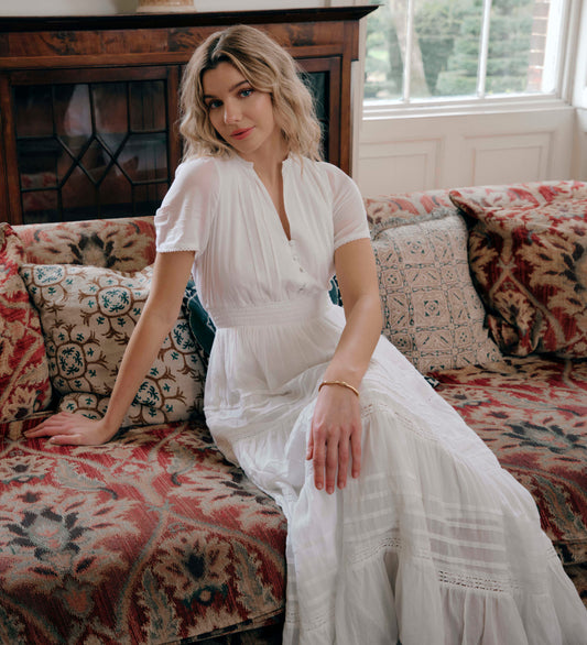Juniper White Cotton Lace Tiered Midi Dress