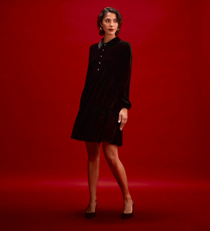 Rosanna Black Velvet Short Dress
