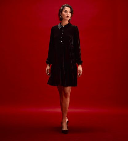 Rosanna Black Velvet Short Dress
