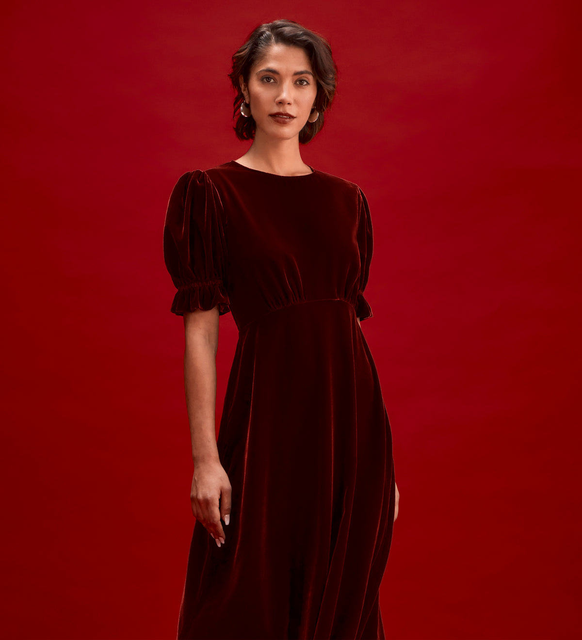 Mela Burgundy Velvet Midi Tea Dress