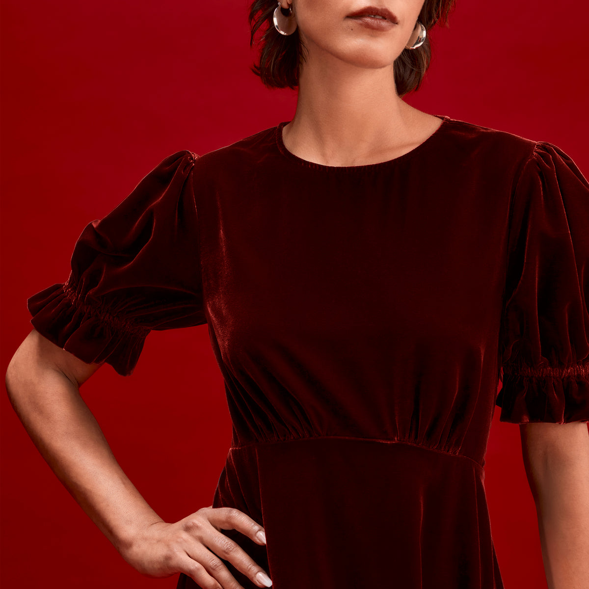 Mela Burgundy Velvet Midi Tea Dress