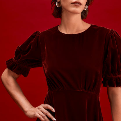 Mela Burgundy Velvet Midi Tea Dress
