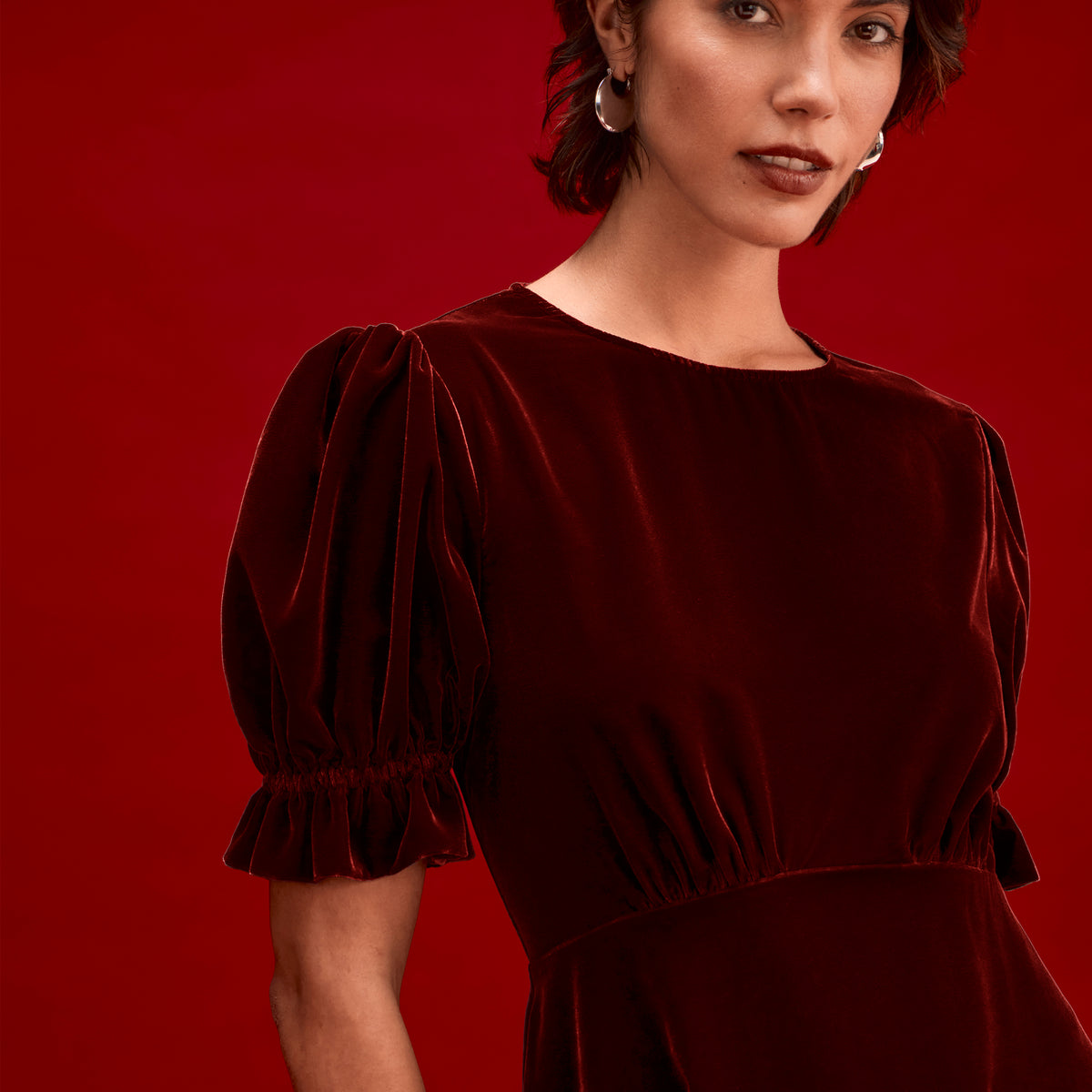 Mela Burgundy Velvet Midi Tea Dress