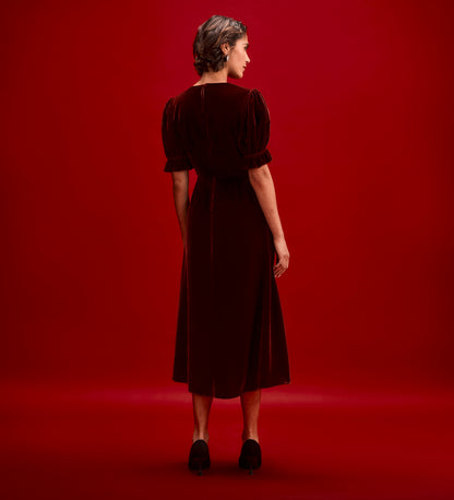 Mela Burgundy Velvet Midi Tea Dress