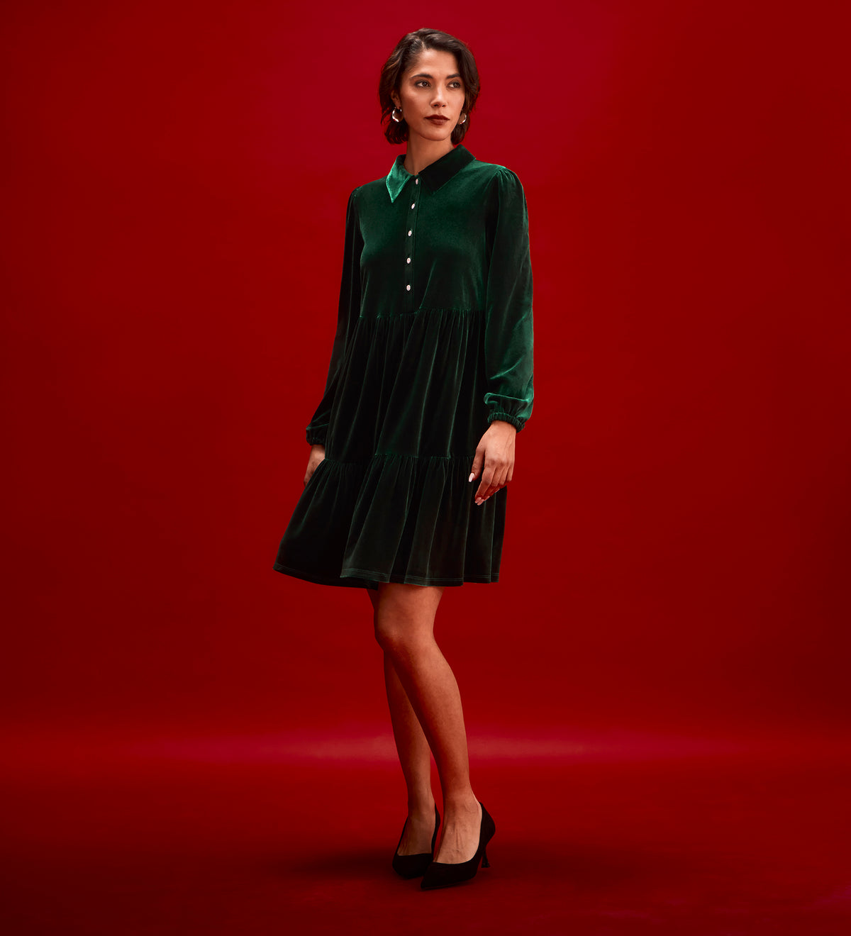 Rosanna Bottle Green Velvet Short Dress