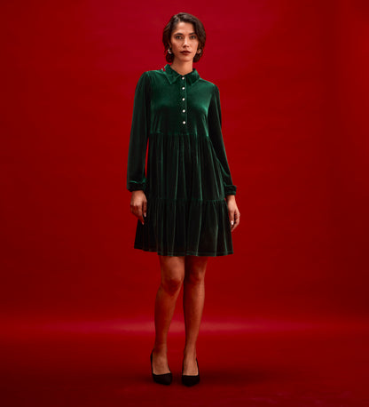 Rosanna Bottle Green Velvet Short Dress
