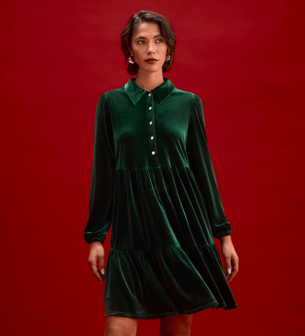 Rosanna Bottle Green Velvet Short Dress