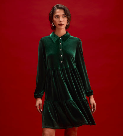 Rosanna Bottle Green Velvet Short Dress