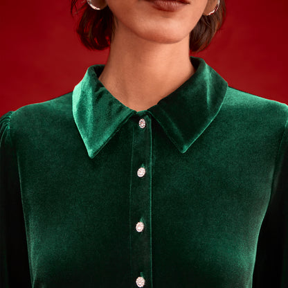 Rosanna Bottle Green Velvet Short Dress
