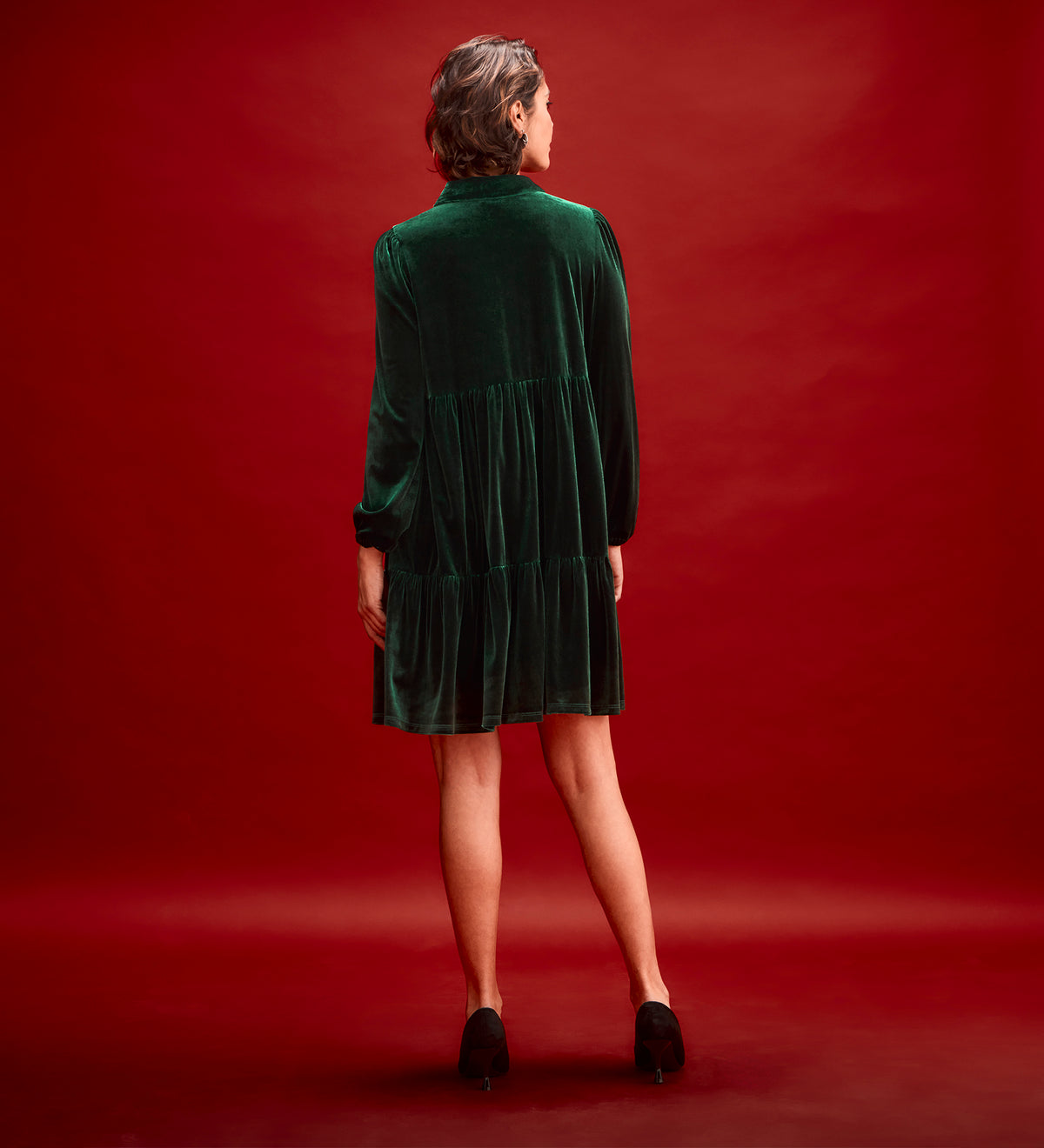 Rosanna Bottle Green Velvet Short Dress