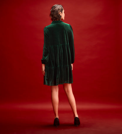 Rosanna Bottle Green Velvet Short Dress